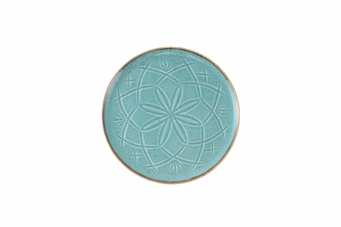 Assiette a dessert 18cm turquoise motifs relief marocain