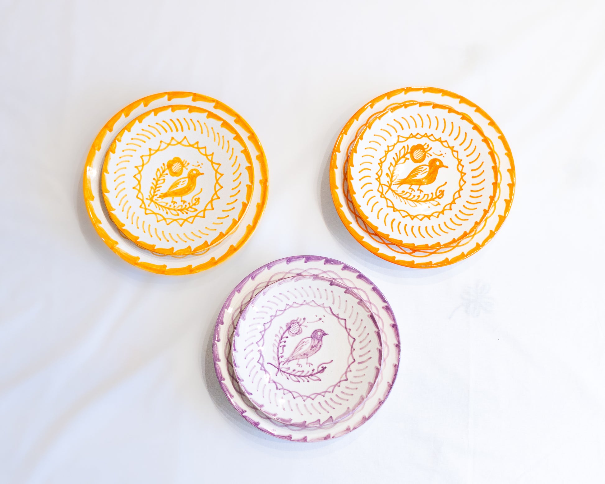 Assiette ceramique plate artisanale marocaine birdj aune orange violet