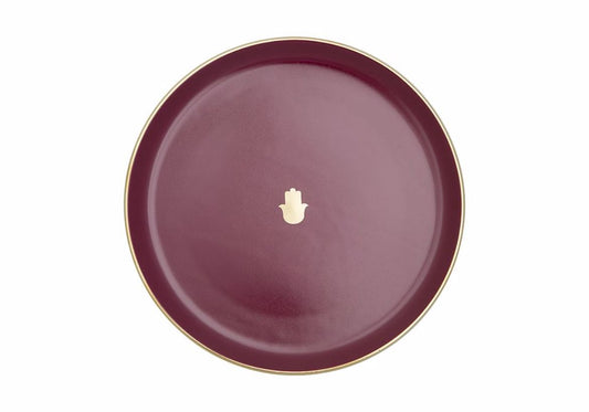 Assiette plate bordeaux de 20 cm inspirée par l'authenticité et l'éthique marocaine, brillant d'un éclat unique