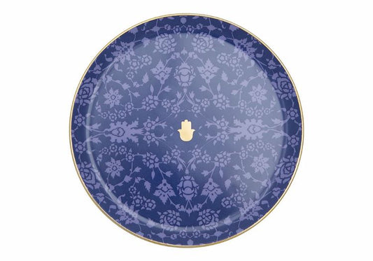 Assiette plate marine à motifs 24cm, inspirée de l'authenticité marocaine, avec une touche d'éclat grâce à ses motifs or et platine.