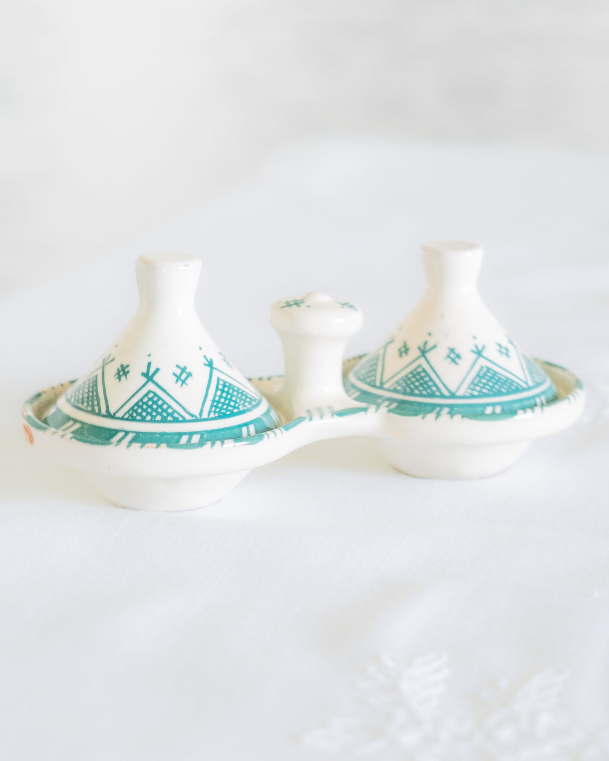 Saliere double marocaine artisanale vert et blanc