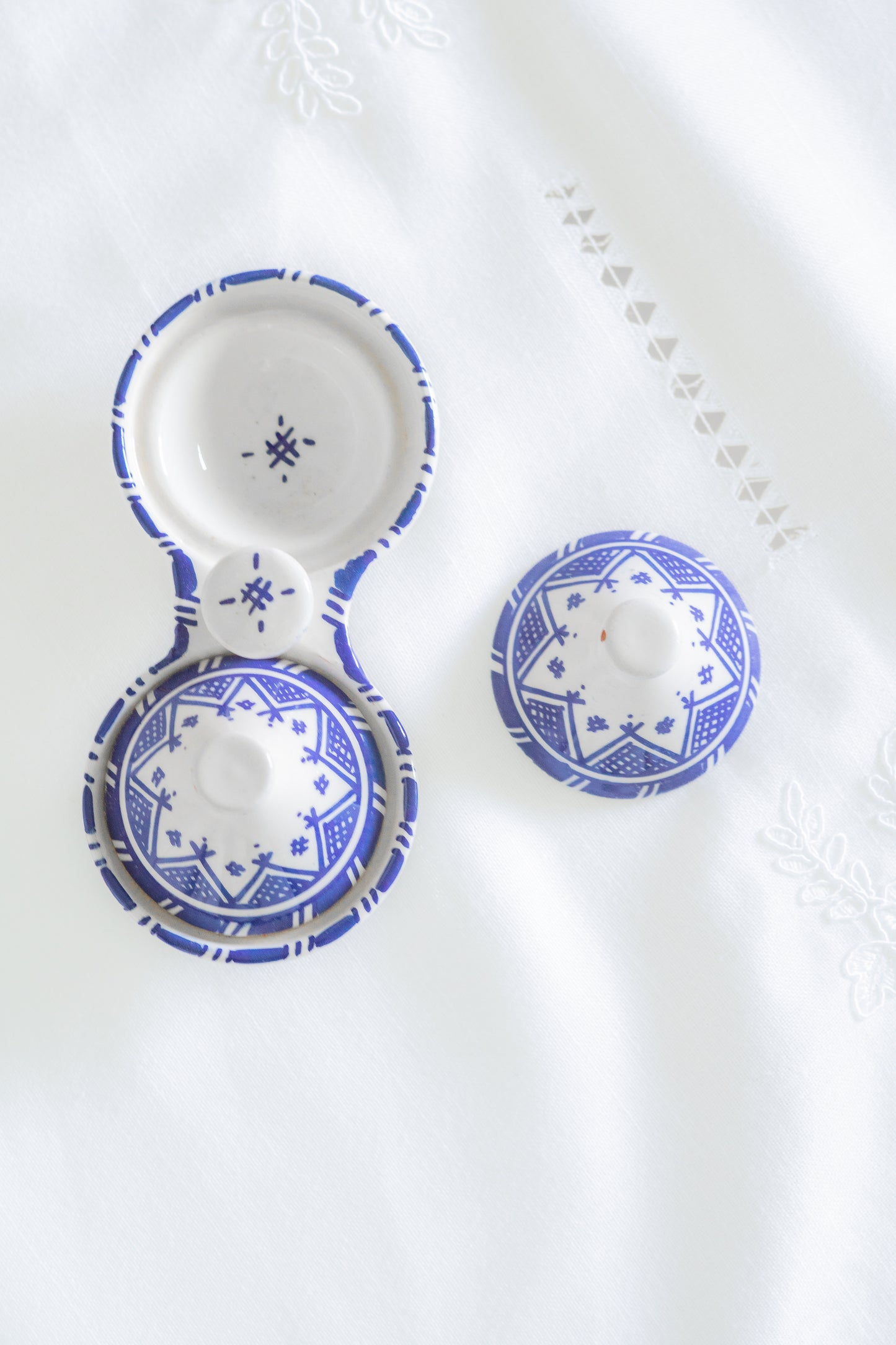 Saliere double artisanale ceramique bleu et blanc