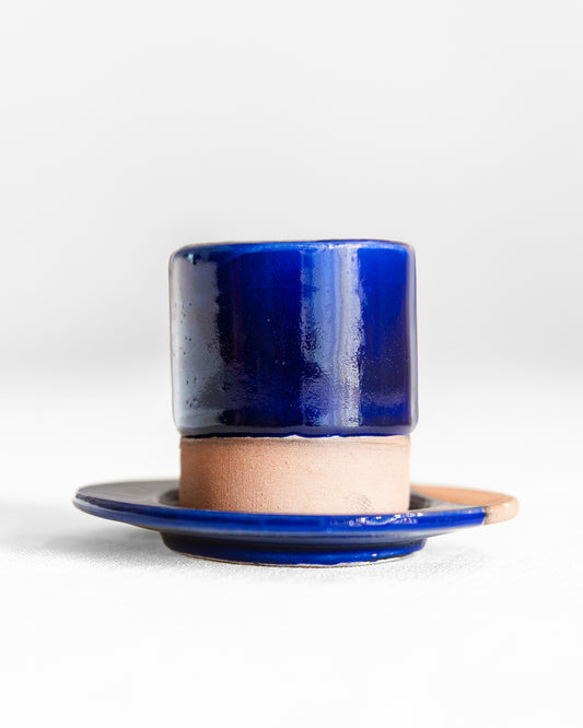 Tasse à café artisanale en terre cuite bleu Majorelle 6cm