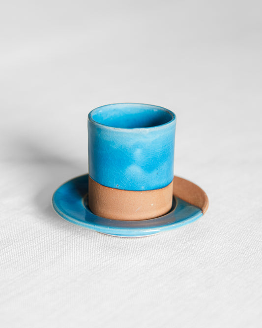 Tasse à café artisanale en terre cuite bleu azur 6cm