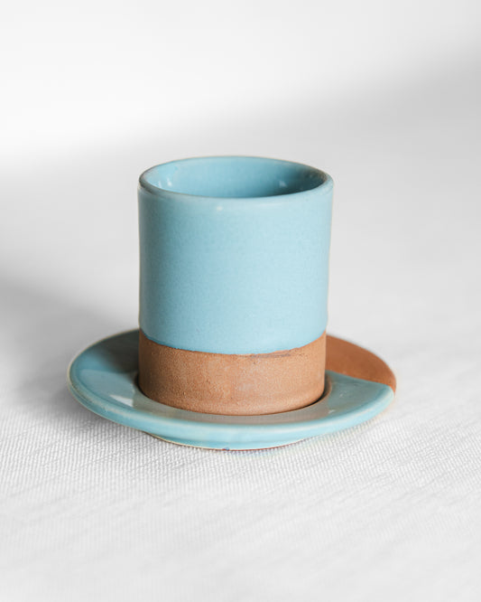Tasse à café artisanale en terre cuite bleu ciel 6cm