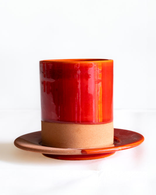 Tasse à café thé artisanale en terre cuite framboise 8cm