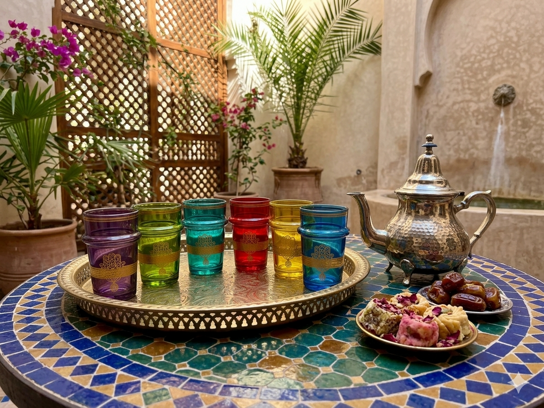 Verres à Thé Marocains  Bordure Or Couleurs Vives | Maison Medina