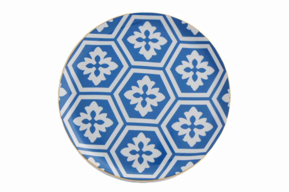 Assiette plate 28cm bleu avec motifs or dinspiration marocaine reflet dune decoration maisons authentique