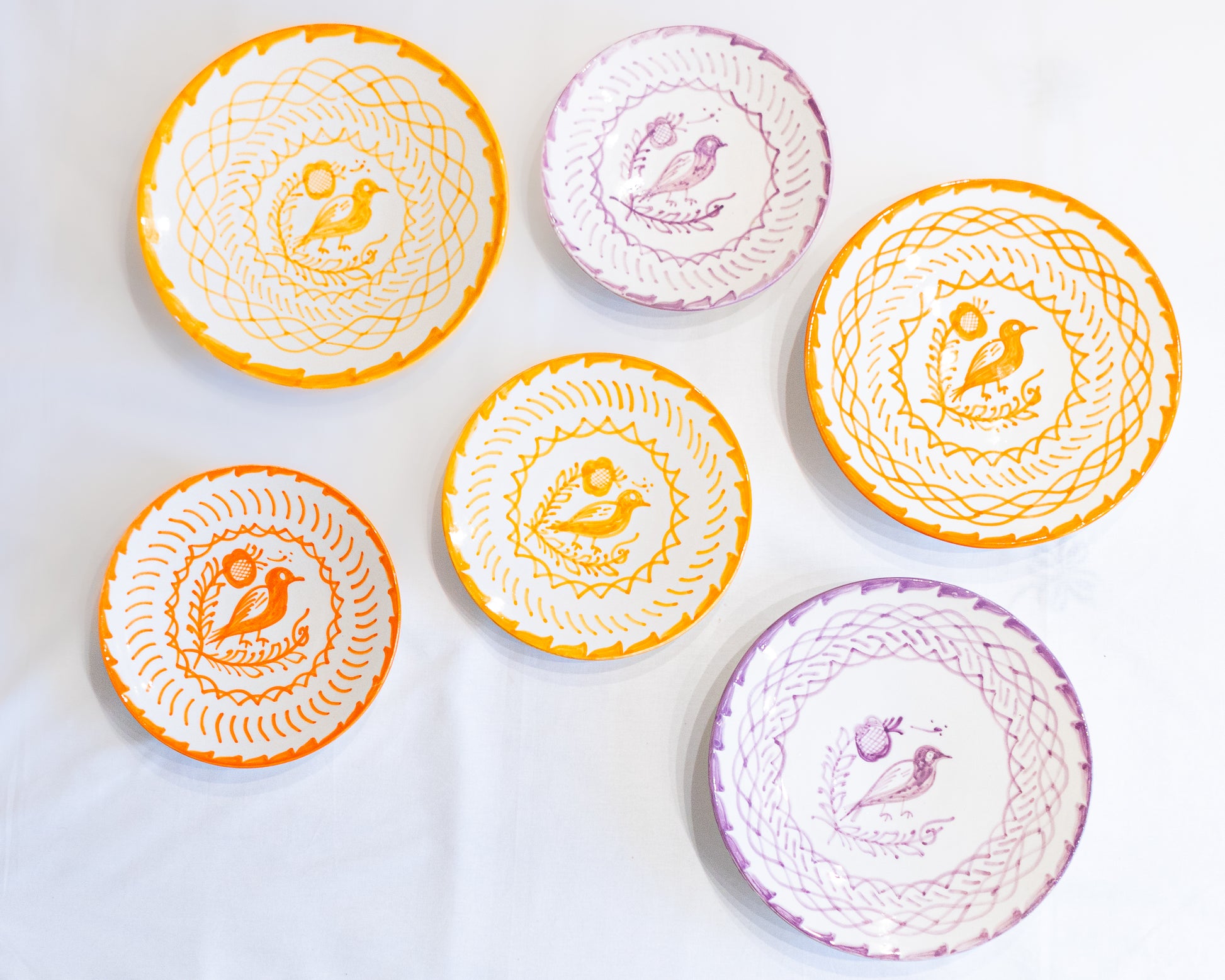 Assiette plate ceramique artisanale marocaine birdj aune orange violet