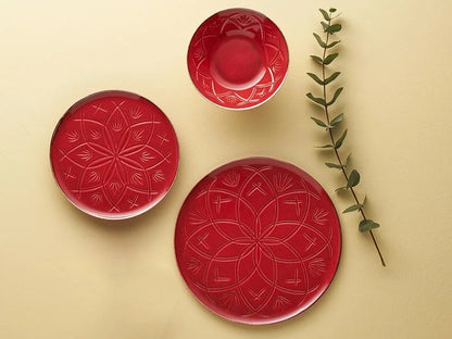 Assiette plate rouge 27cm motifs marocain relief marocain