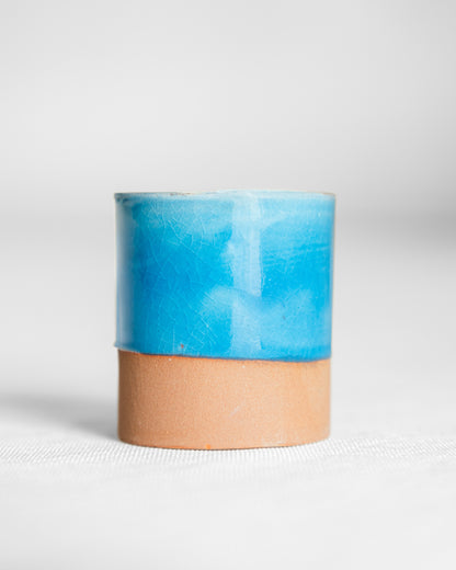 Tasse à café bleu azur artisanale en terre 6cm