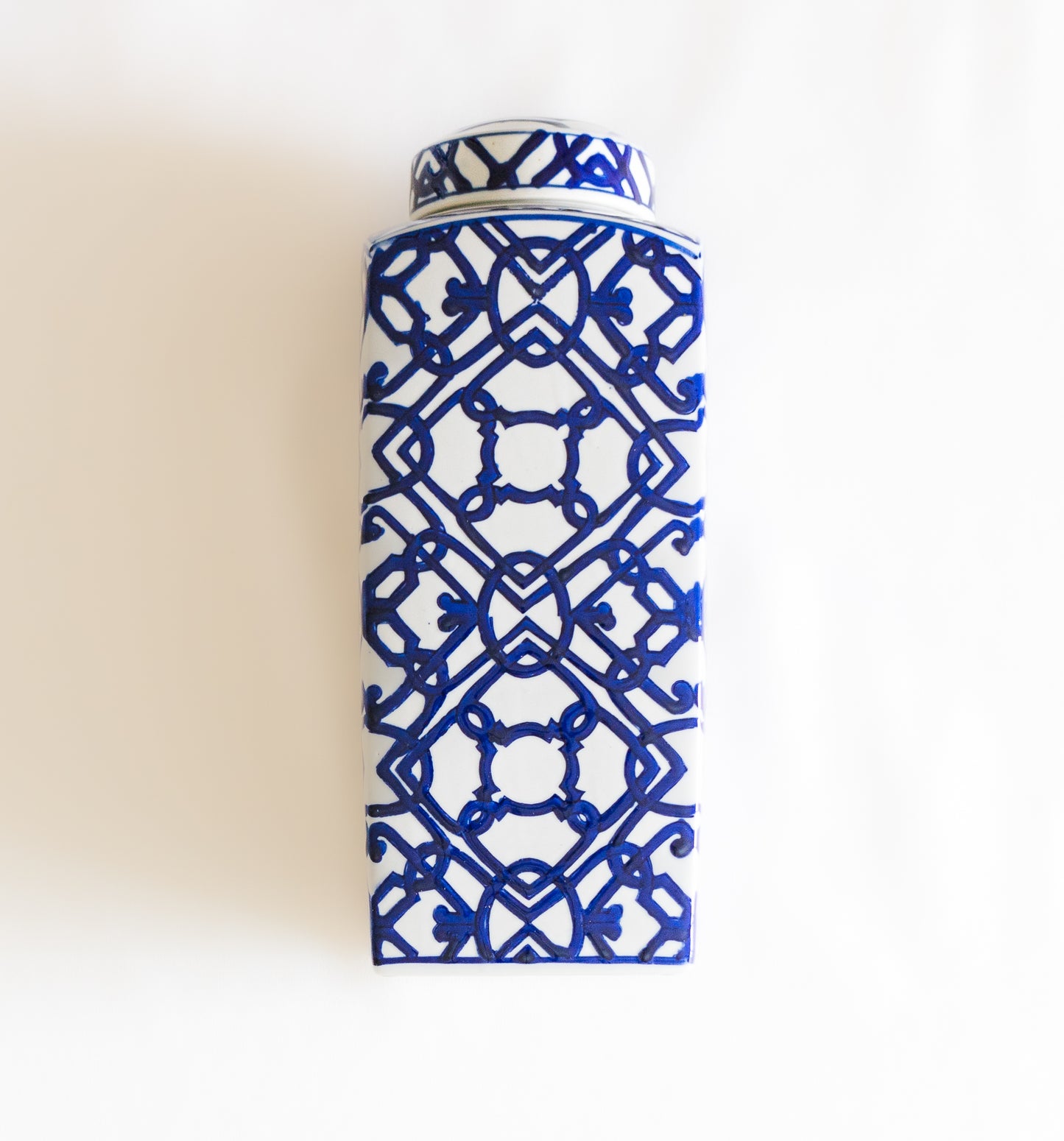 Vase Marocain Bleu et Blanc à Motifs Géométriques – Grand Modèle