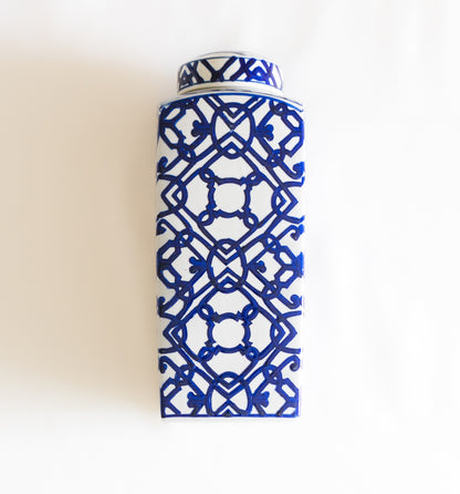 Vase Marocain Bleu et Blanc à Motifs Géométriques – Grand Modèle