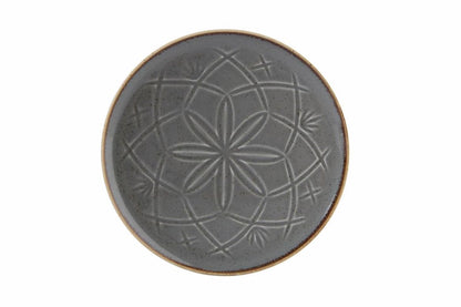 assiette gris foncé à reliefs 18 cm evoquant une atmosphere royale marocaine