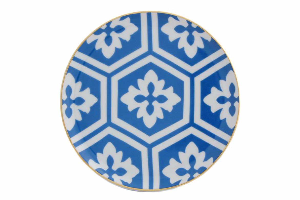 Assiette plate bleue 17 cm avec motifs dores inspiree de lauthenticite et de leclat de la decoration marocaine