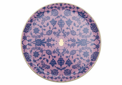 assiette plate rose motifs ethniques de 24 cm reflétant lauthenticite et lethique du Maroc avec un eclat dor et de platine