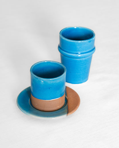 Tasse à café bleu azur artisanale en terre 6cm