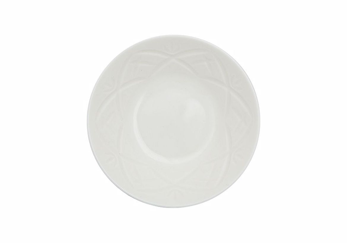 Bol blanc a reliefs 12cm evoquant lauthenticite de la decoration des maisons du Maroc avec un eclat sophistique