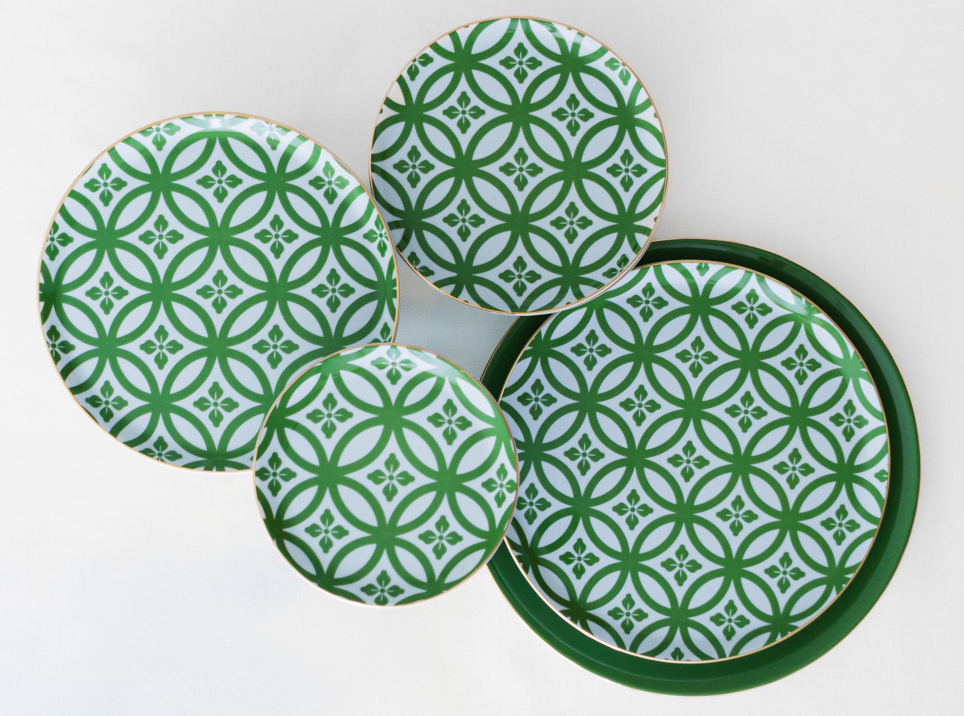 service de table vert et blanc motifs marocain