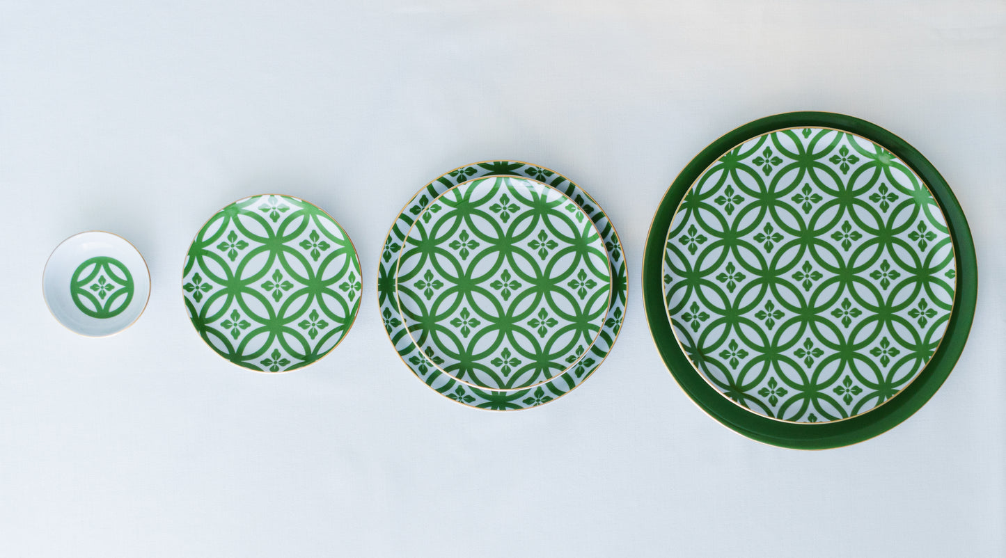 service de table six personnes vert et blanc motif marocain