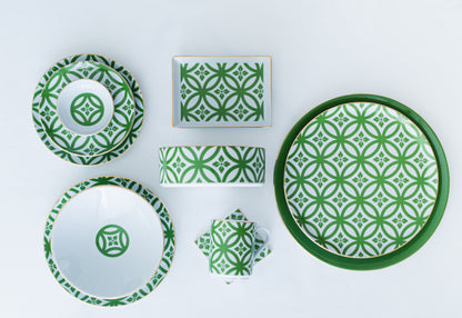 service de table vert et blanc motif marocain