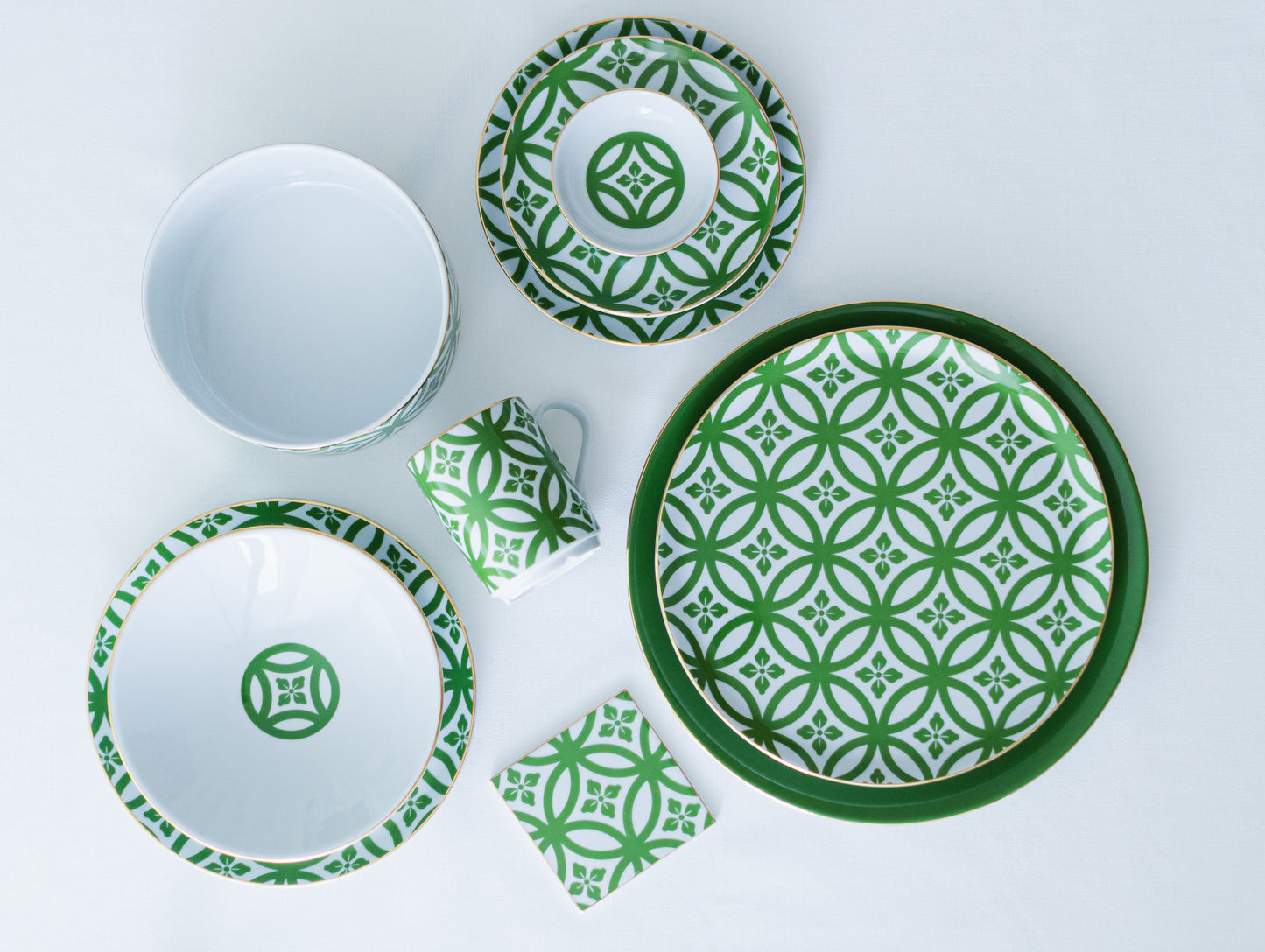 service de table vert et blanc motif marocain