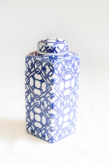 Vase Marocain Bleu et Blanc à Motifs Géométriques – Grand Modèle