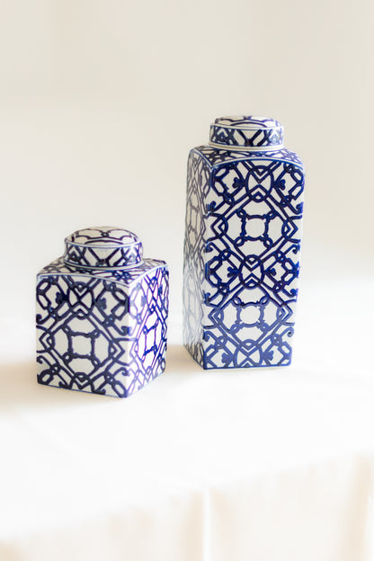 Vase Artisanal Marocain Bleu et Blanc à Motifs Géométriques  Petit modèle